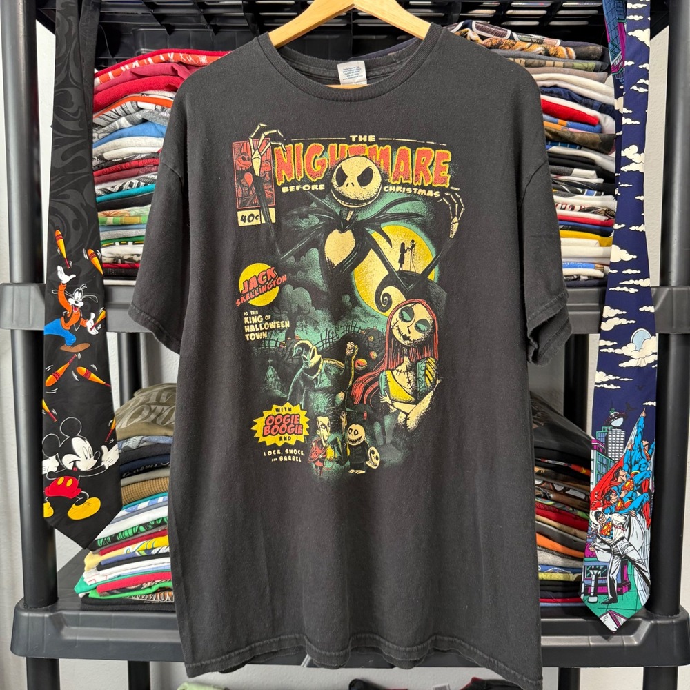 Y2K Black The Nightmare Before Christmas Comic Graphic T-Shirt XL